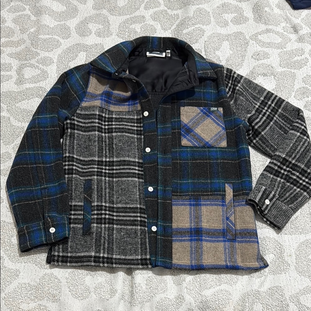 Kith Black and Gray Patchwork Jacket Bold Plaid Design